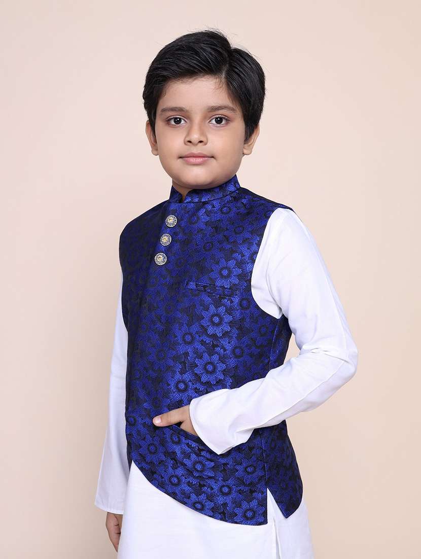 boys mandarin neck printed nehru jacket - 18875916 - Standard Image - 2