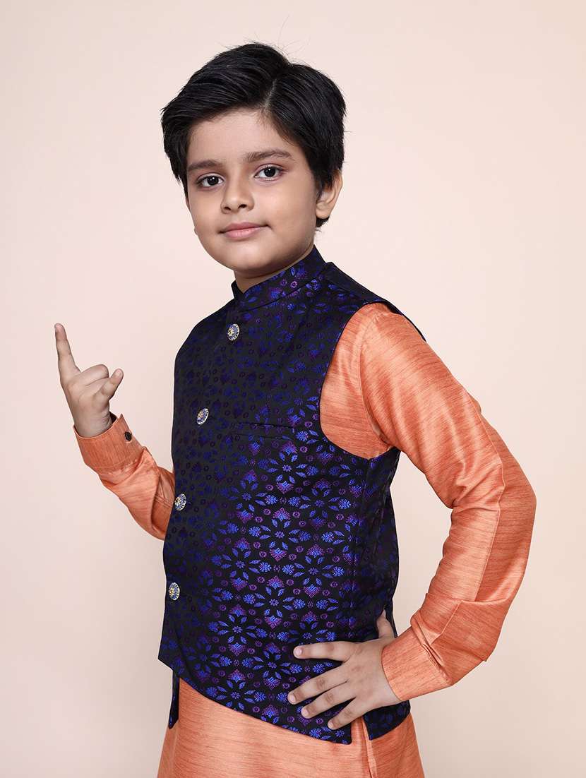 boys mandarin neck printed nehru jacket - 18875919 - Standard Image - 2