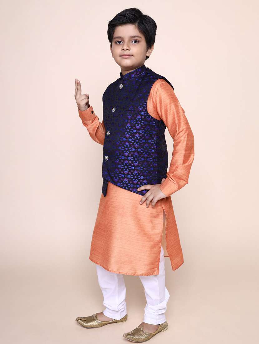 boys mandarin neck solid kurta pyjama set with nehru jacket  - 18876031 -  Standard Image - 2
