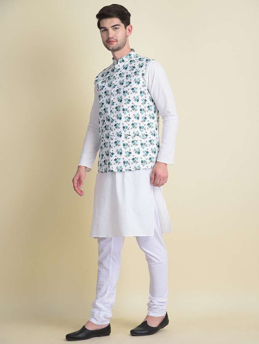 white cotton kurta pyjama with jacket ethnic wear set - 18876060 - Standard Image - 2