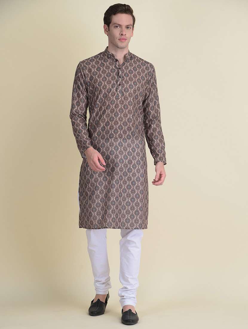 men printed kurta churidar ethnic wear set