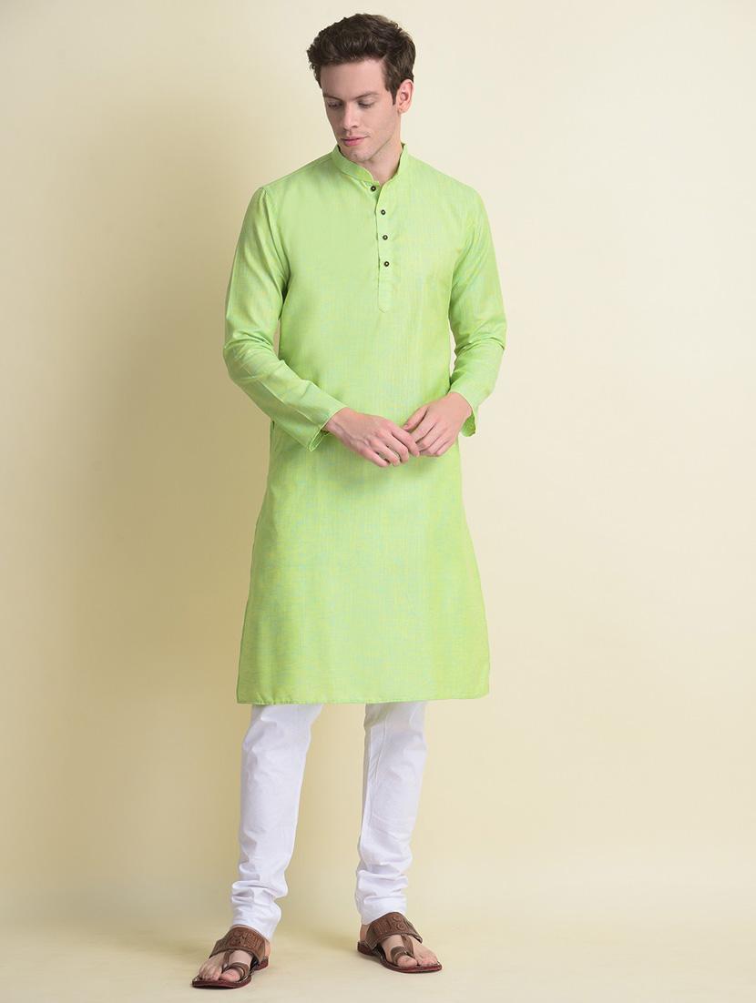 men solid kurta churidar ethnic wear set