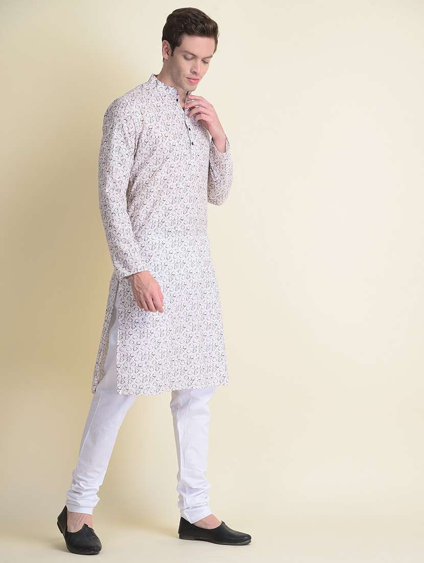 men printed mandarin neck long kurta - 18876293 - Standard Image - 2