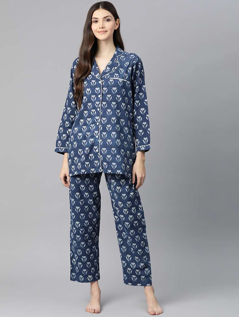 blue cotton pyjama nightwear set