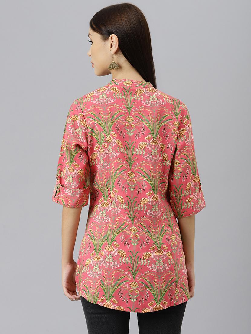 pink printed mandarin a line tunic - 18878036 - Standard Image - 2