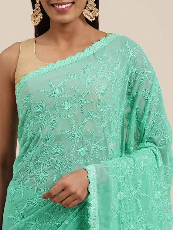 light blue georgette embroidered saree - 18879142 - Standard Image - 2