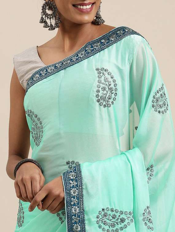 light blue georgette embroidered saree with blouse - 18879149 - Standard Image - 2