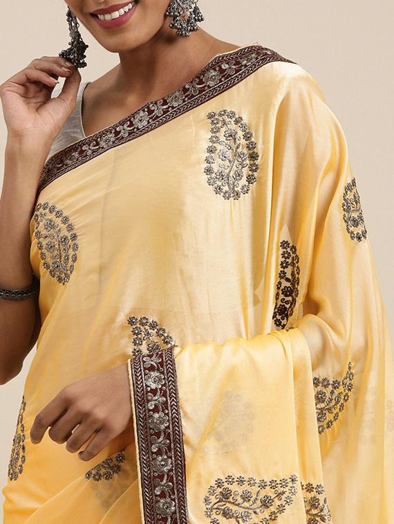 cream georgette embroidered saree with blouse - 18879151 - Standard Image - 2