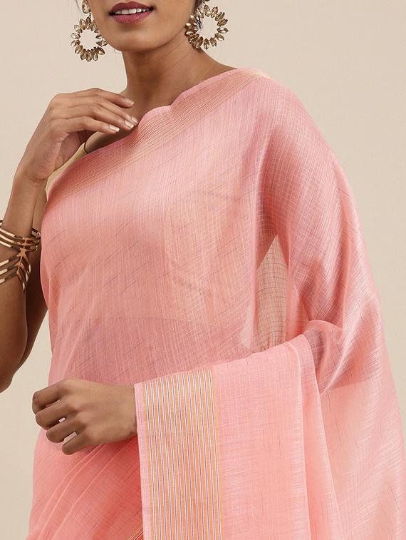 women's solid peach colored saree with blouse - 18879152 - Standard Image - 2