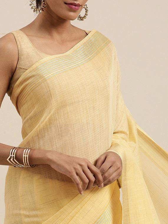 cream cotton plain saree with blouse - 18879153 - Standard Image - 2