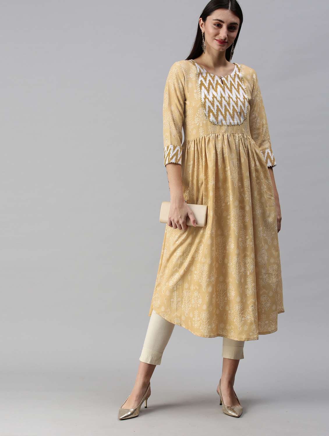 mustard cotton blend flared kurta