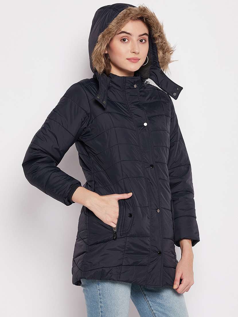 navy blue quilted hooded jacket  - 18880961 -  Standard Image - 2