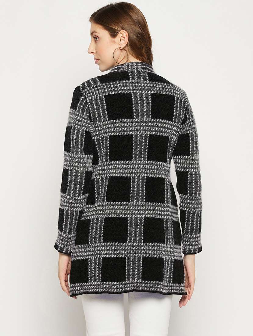 black coloured checkered cardigan - 18881126 -  Standard Image - 2