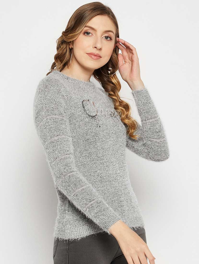 women sequence detailed round neck pullover - 18881376 -  Standard Image - 2