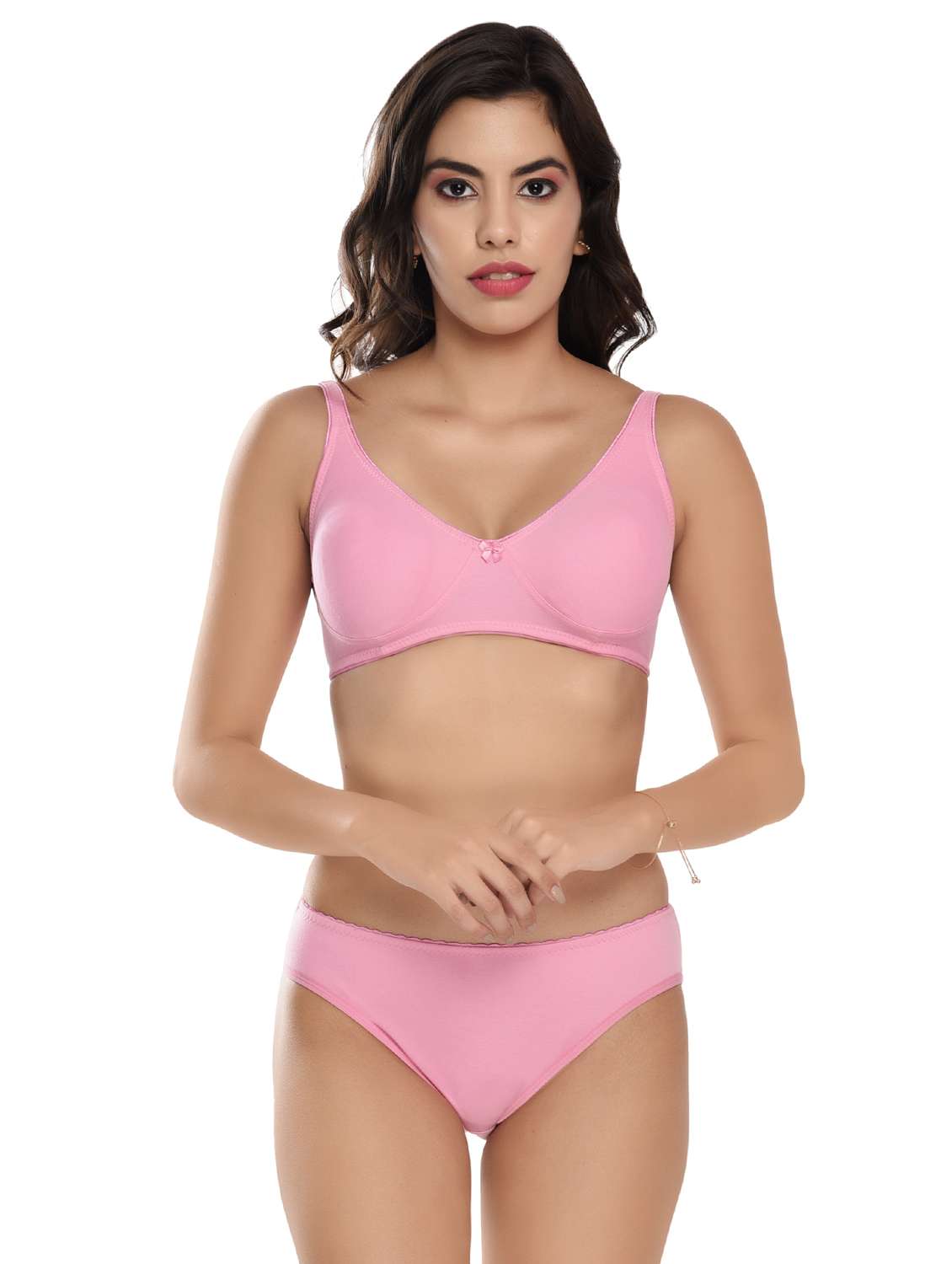 solid cotton regular bra & panty set 