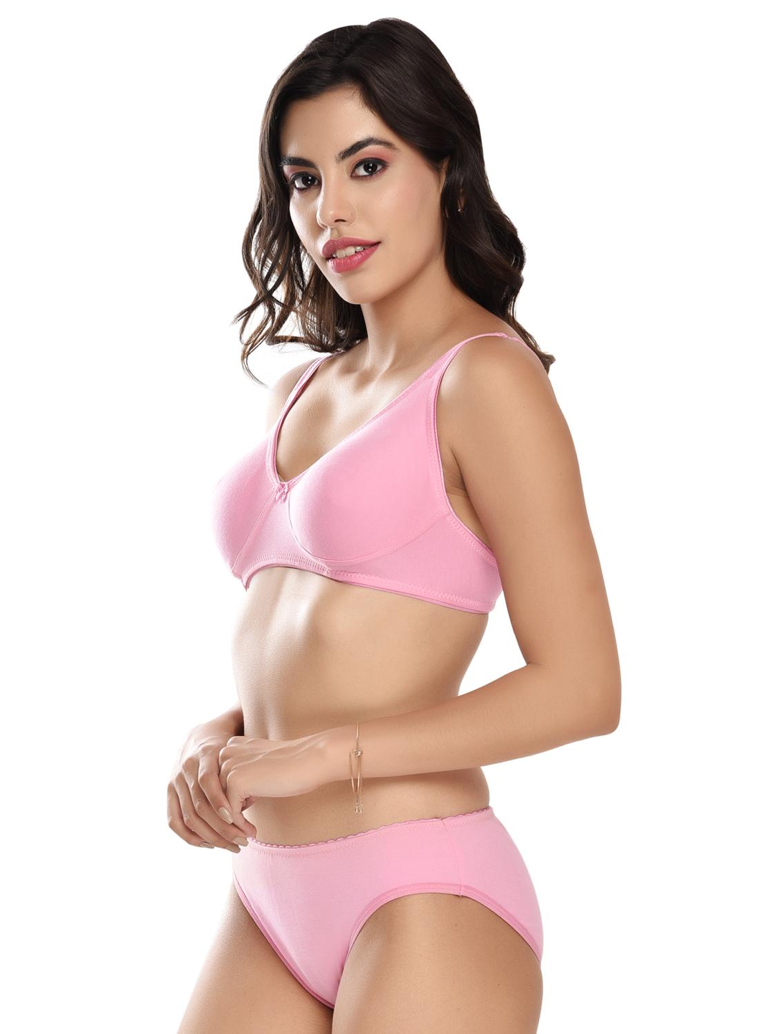 solid cotton regular bra & panty set - 18882548 - Standard Image - 2
