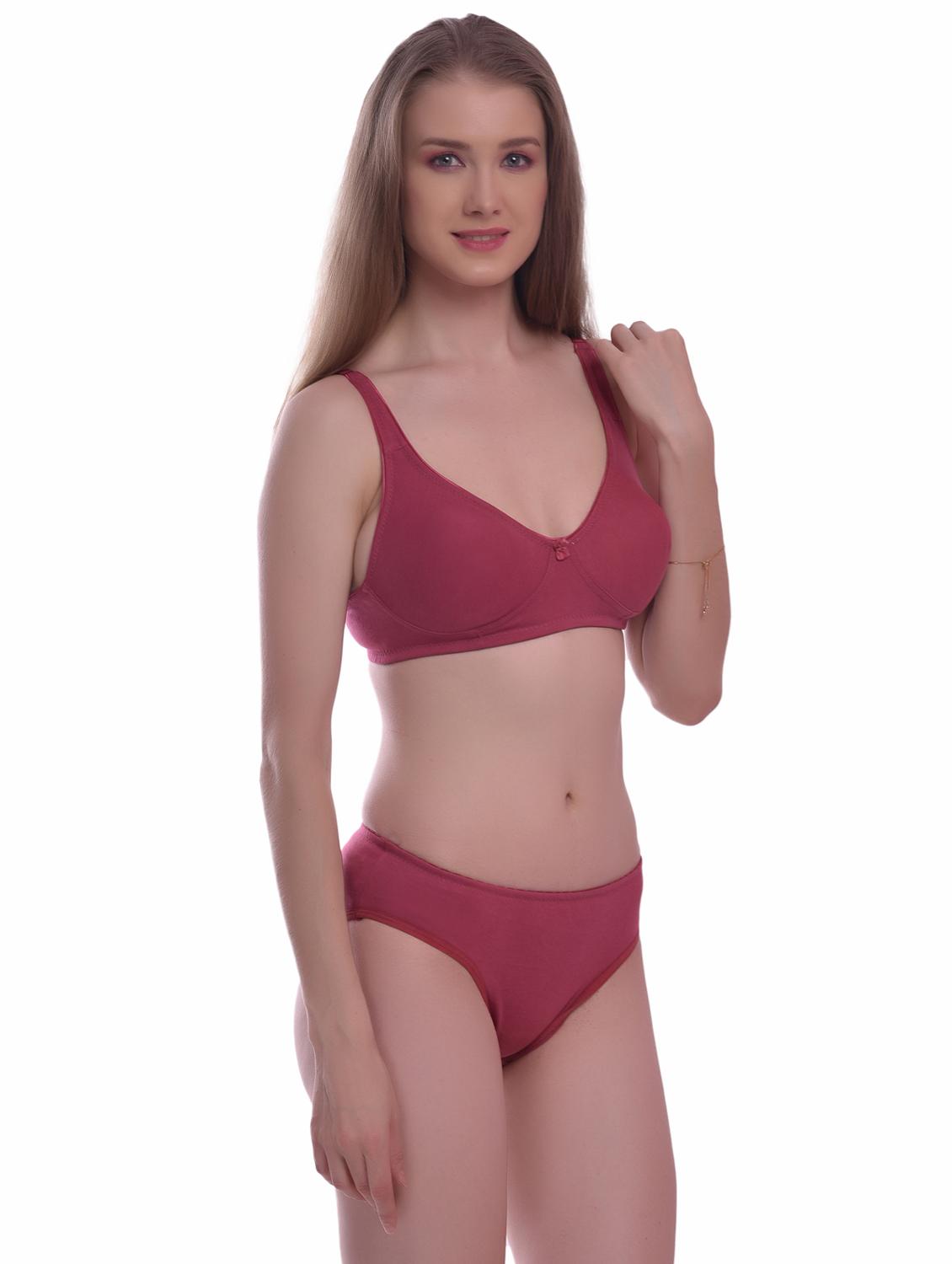 solid cotton regular bra & panty set - 18882552 - Standard Image - 2