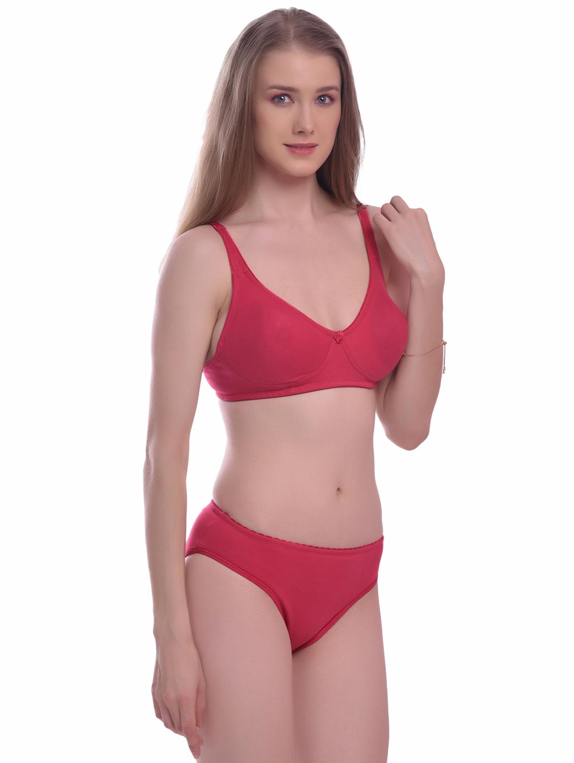 solid cotton regular bra & panty set - 18882556 - Standard Image - 2