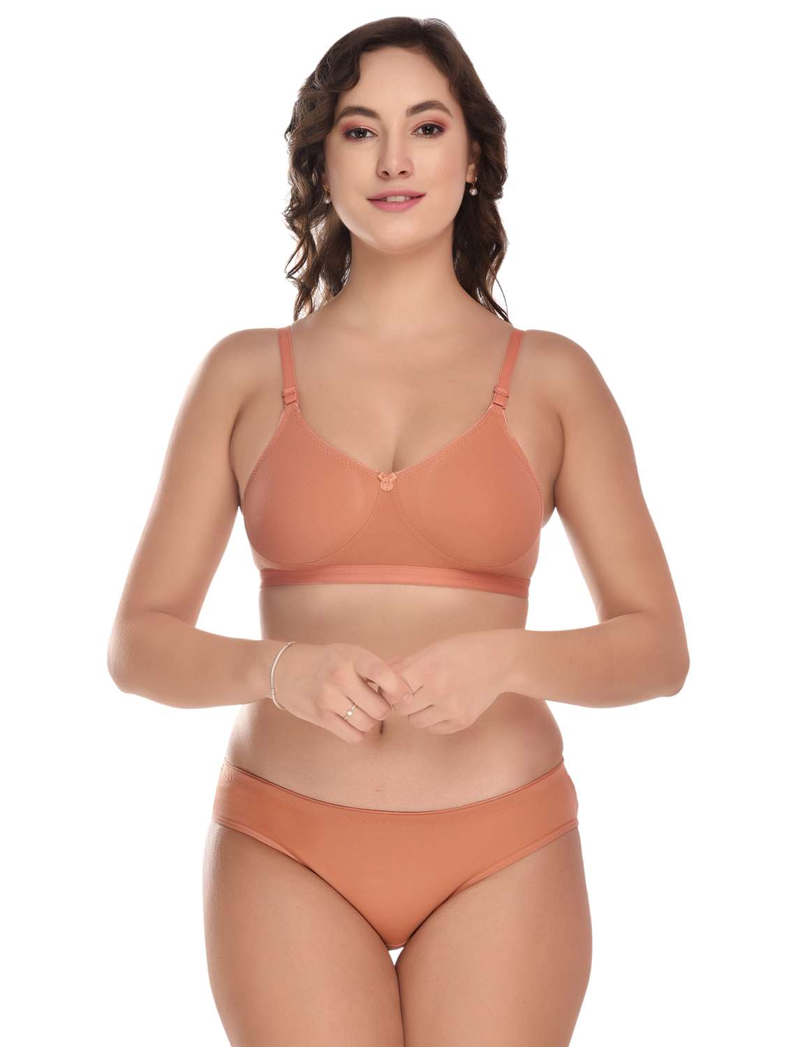 solid cotton regular bra & panty set 
