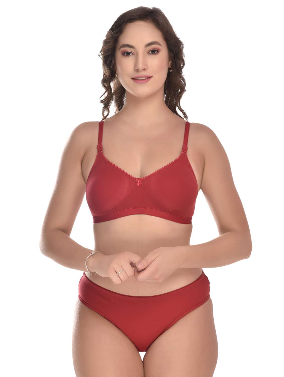 solid cotton regular bra & panty set 