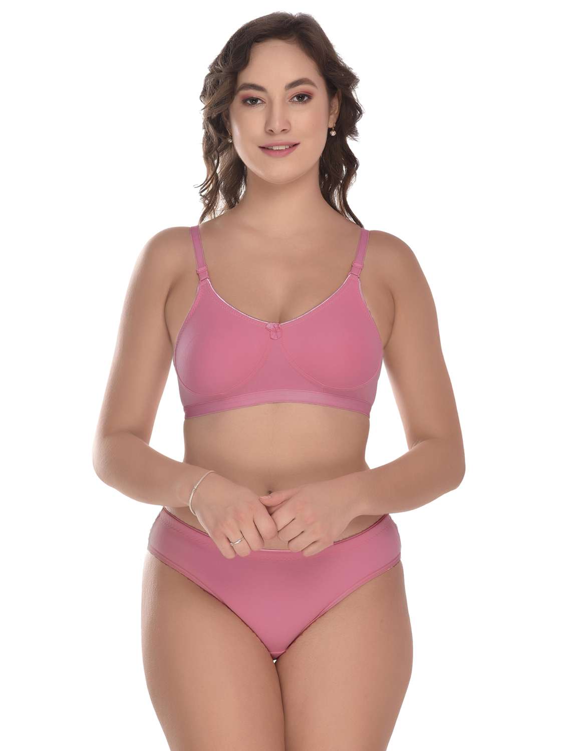 solid cotton regular bra & panty set 