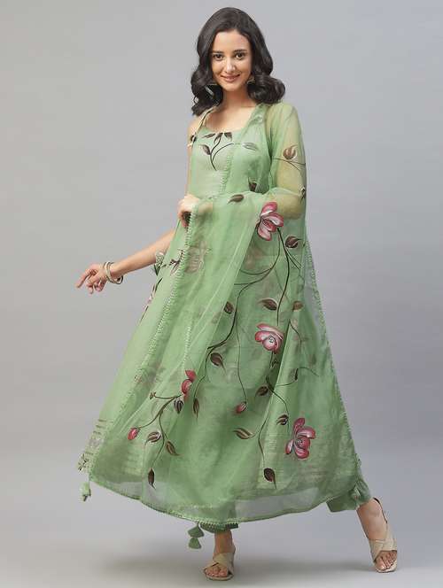 women three quarter sleeve kurta pant with dupatta set - 18882601 - Standard Image - 0