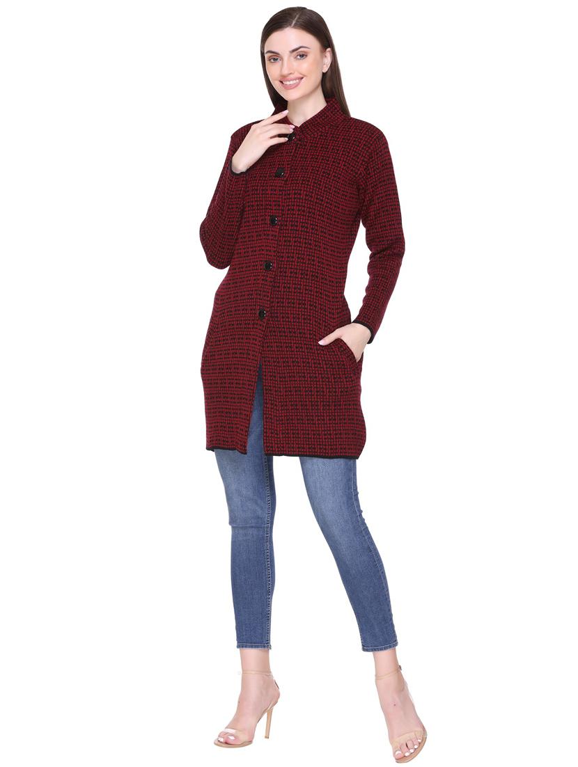 women maroon full sleeves coatigan - 18885891 - Standard Image - 2