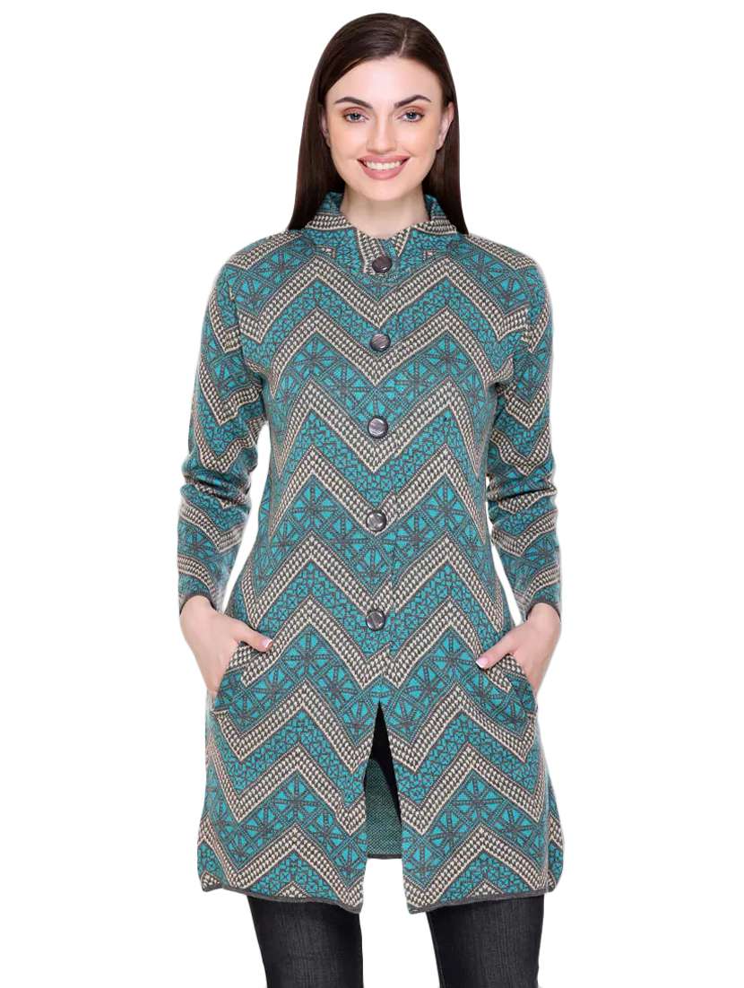 women blue full sleeves coatigan