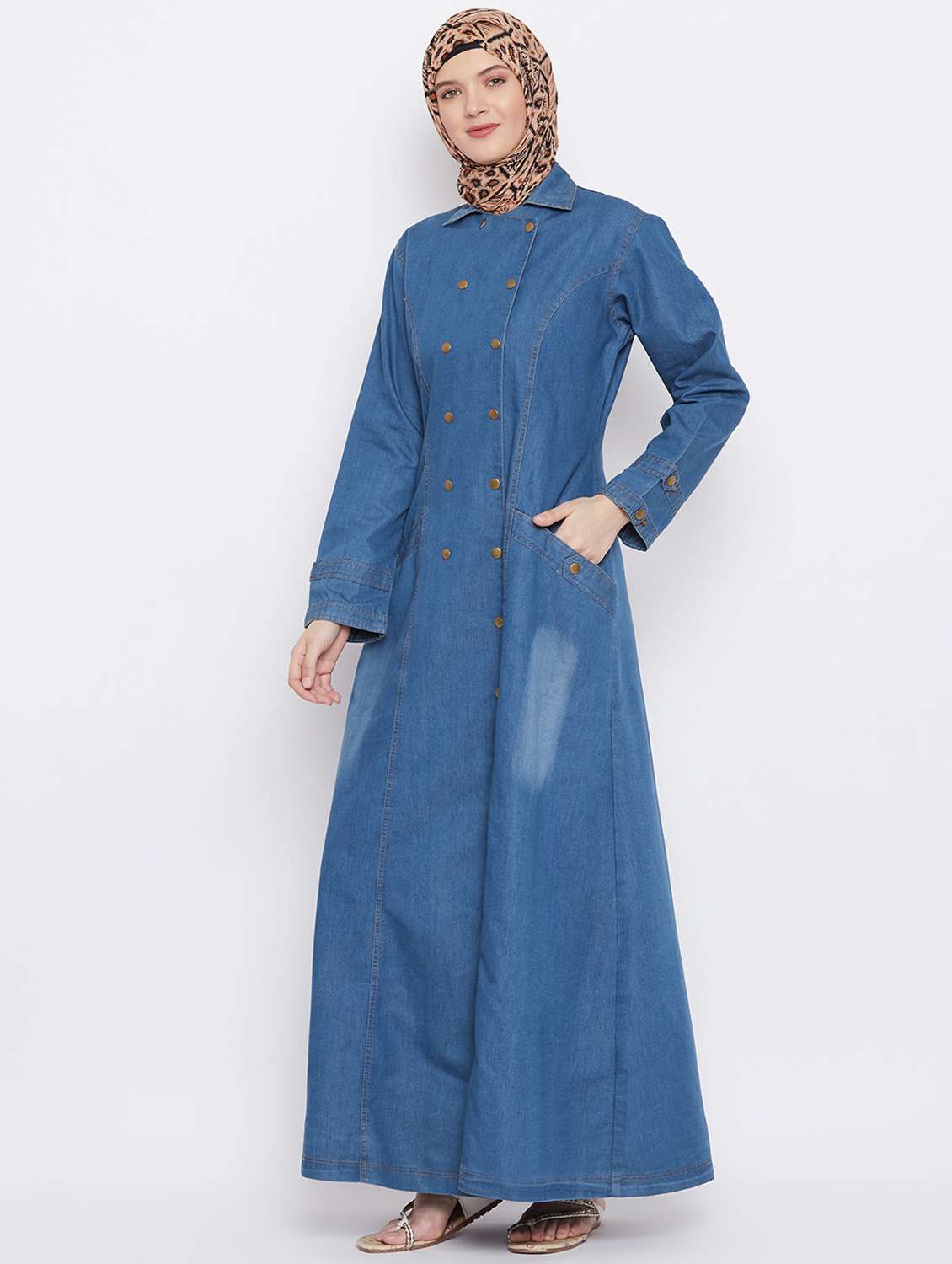blue coloured denim cloak kaftan - 18886673 -  Standard Image - 2