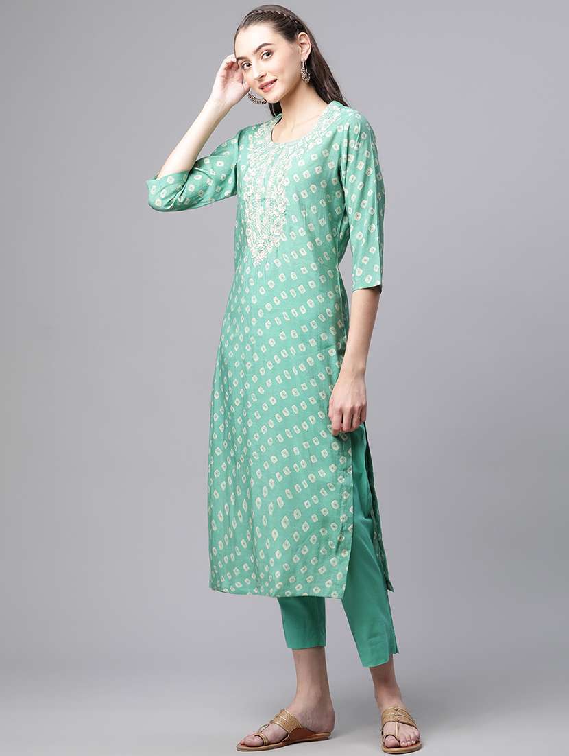 green printed kurta pant set - 18886778 -  Standard Image - 2