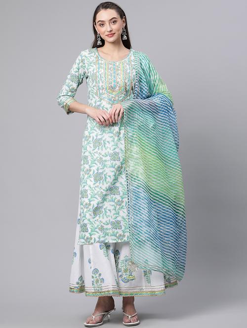 white coloured printed kurta sharara set - 18886788 - Standard Image - 0