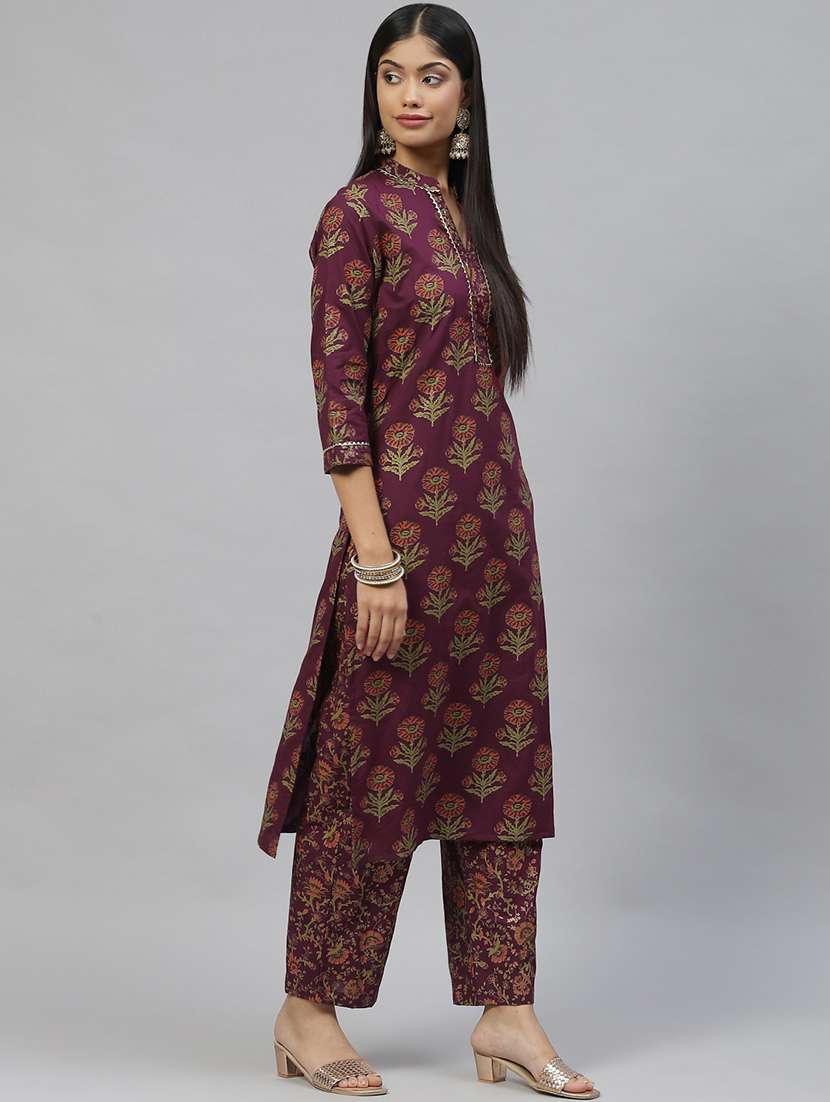 maroon coloured printed kurta pant set with dupatta  - 18886792 -  Standard Image - 2