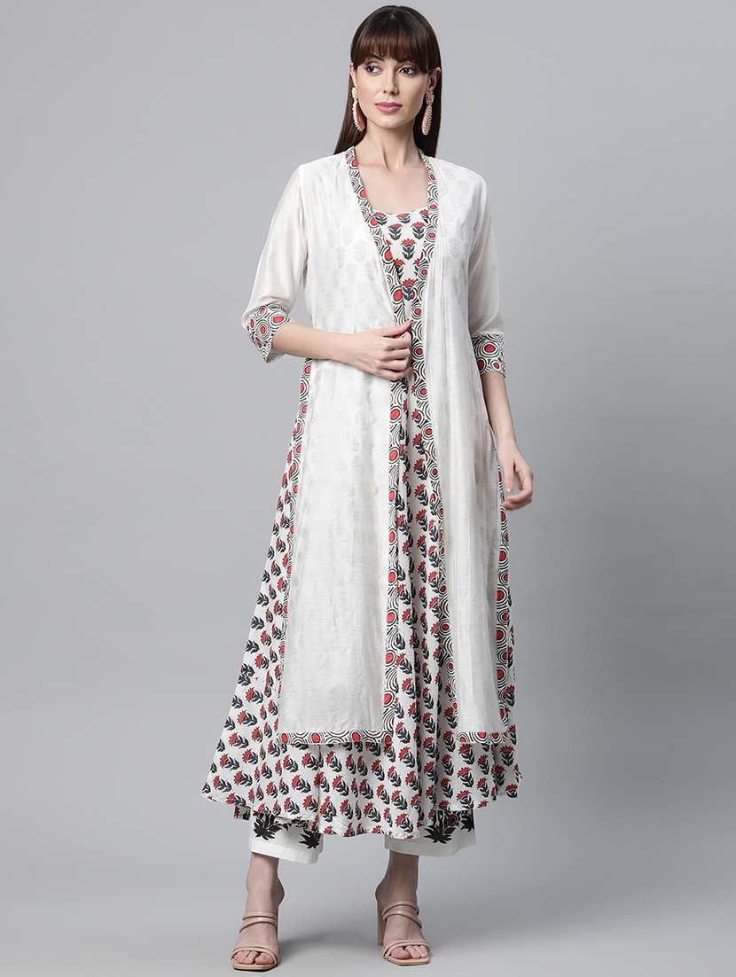 white printed kurta pant set