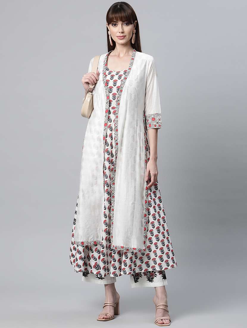 white printed kurta pant set - 18886796 -  Standard Image - 2