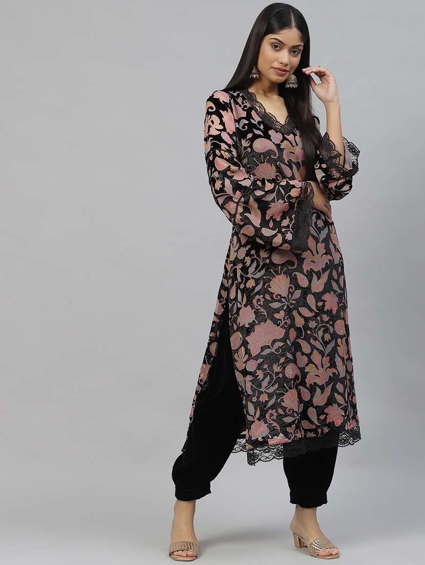 women black kurta salwar set with dupatta - 18886798 -  Standard Image - 2