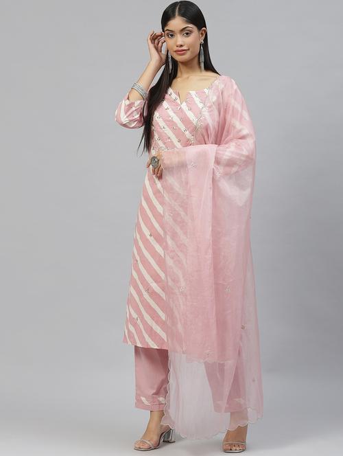 women three quarter sleeve kurta pant with dupatta set - 18886801 - Standard Image - 0