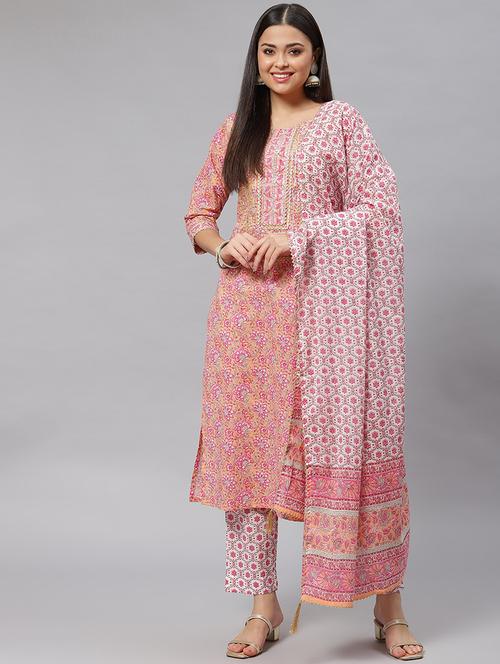 women three quarter sleeve kurta pant with dupatta set - 18886805 -  Standard Image - 0