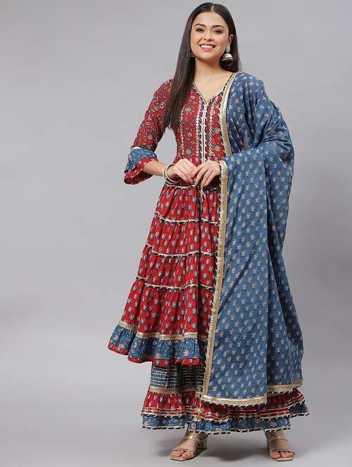 multi coloured printed kurta sharara set - 18886807 -  Standard Image - 0