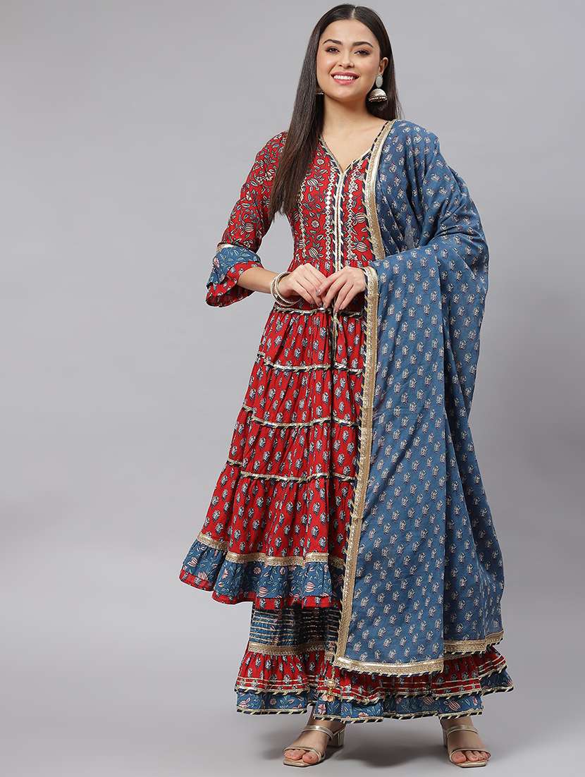multi coloured printed kurta sharara set - 18886807 -  Zoom Image - 0