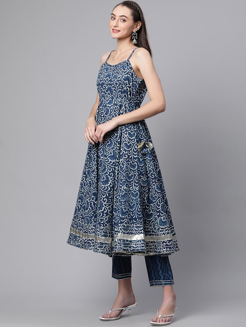 indigo coloured printed kurta pant set - 18886809 - Standard Image - 2