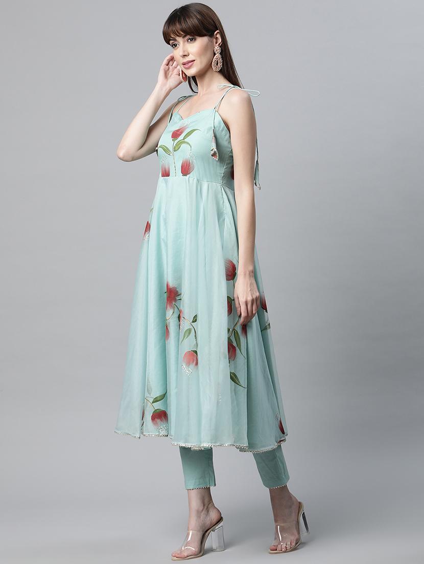 blue coloured printed kurta pant set - 18886813 - Standard Image - 2