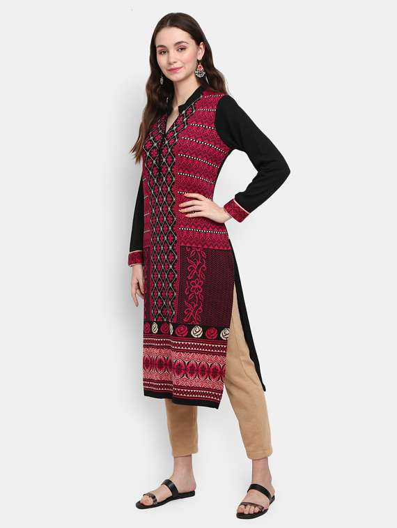 pink self design straight woolen kurta - 18902724 - Standard Image - 2