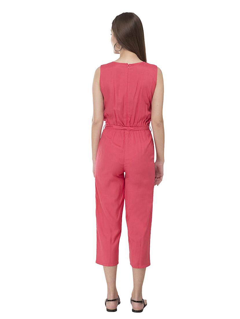 pink solid full length jumpsuit - 18904568 - Standard Image - 2