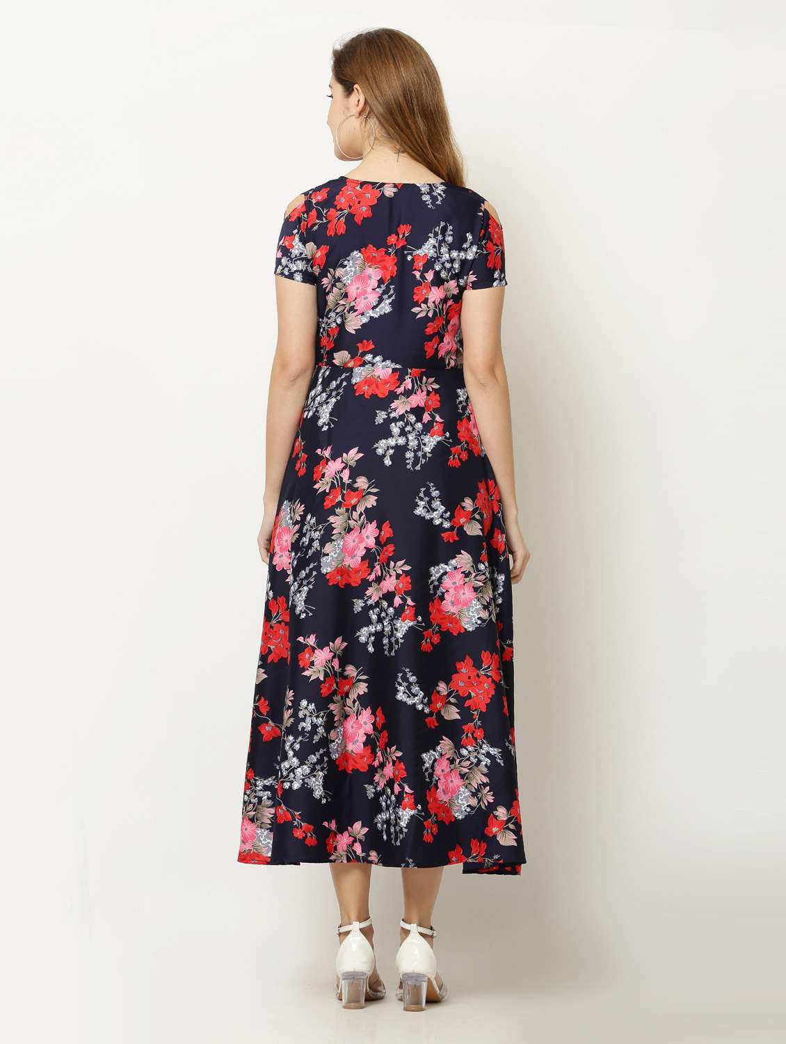 black floral a-line dress - 18904622 - Standard Image - 2