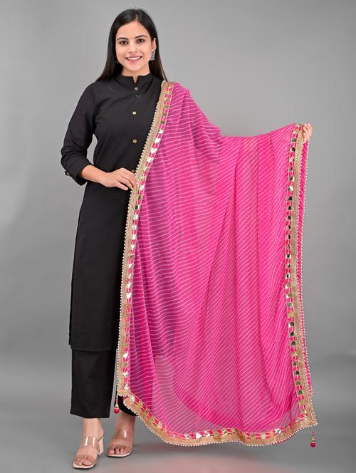 pink leheriya print gota work dupatta - 18906643 - Standard Image - 0