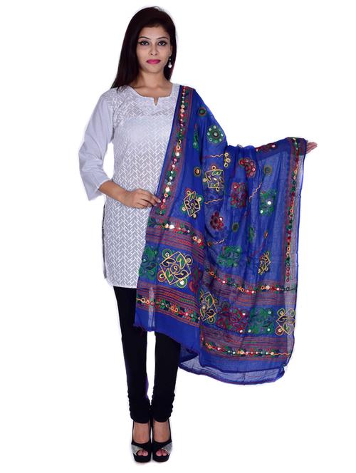 blue embroidered mirror work dupatta - 18906768 -  Standard Image - 0
