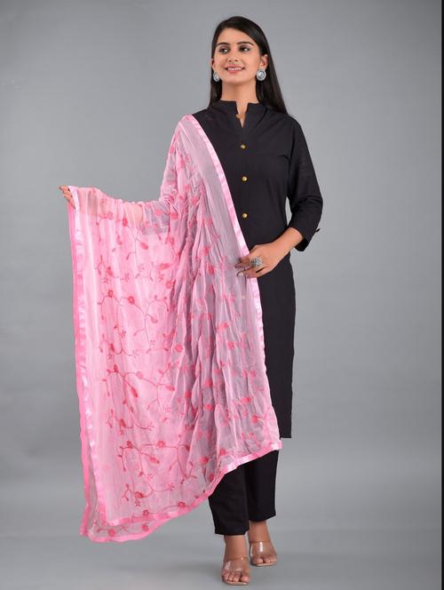 pink floral embroidered dupatta - 18906778 - Standard Image - 0
