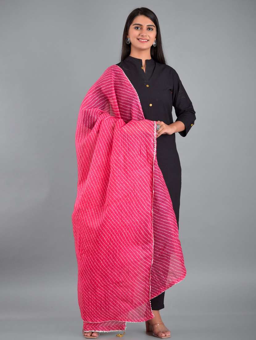 Pink Leheriya Print Gota Patti Dupatta