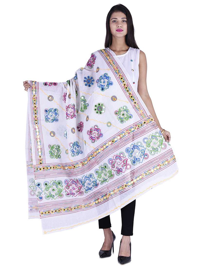 white embroidered mirror work dupatta 