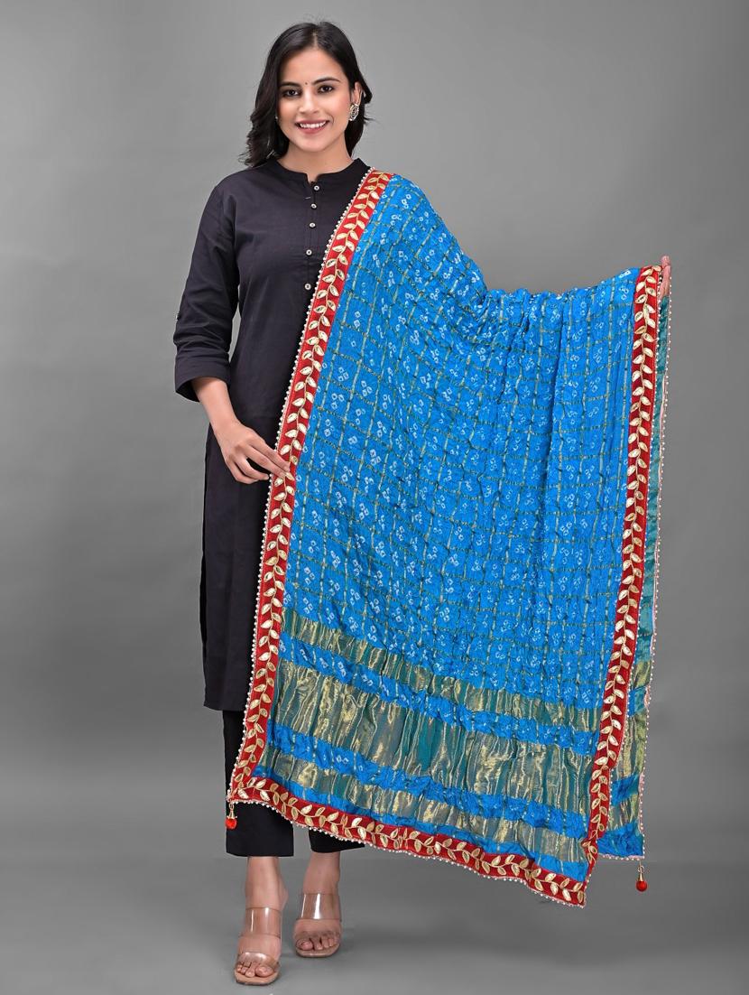 blue self design bandhani dupatta - 18906972 -  Zoom Image - 0